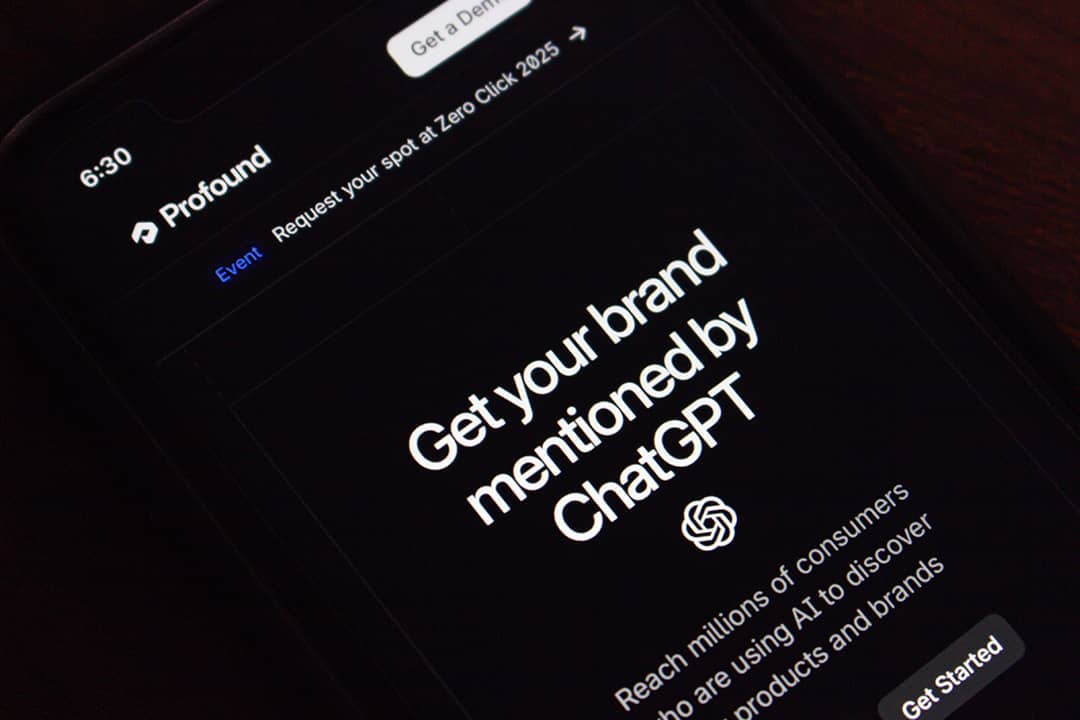 A smartphone screen showing Profound's marketing tool offering through ChatGPT.